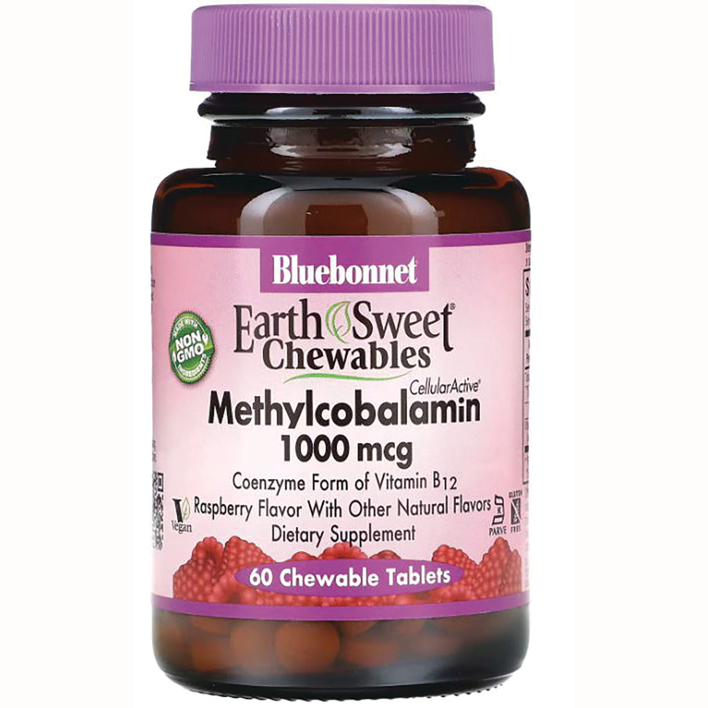 BLU073 | Bluebonnet EarthSweet Chewables Methylcobalamin 1000 mcg raspberry 60 chewable tablets bottle - Thumbnail