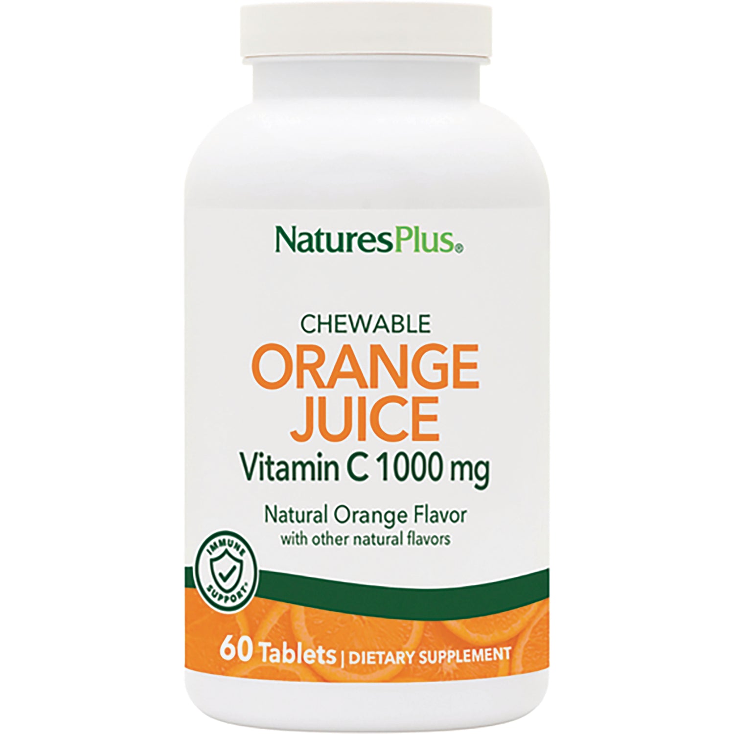 NTP129 | NaturesPlus chewable Orange Juice Vitamin C 1000 mg bottle, natural orange flavor, 60 tablets front