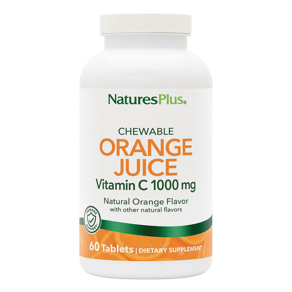 NTP129 | NaturesPlus chewable Orange Juice Vitamin C 1000 mg bottle, natural orange flavor, 60 tablets front - Thumbnail