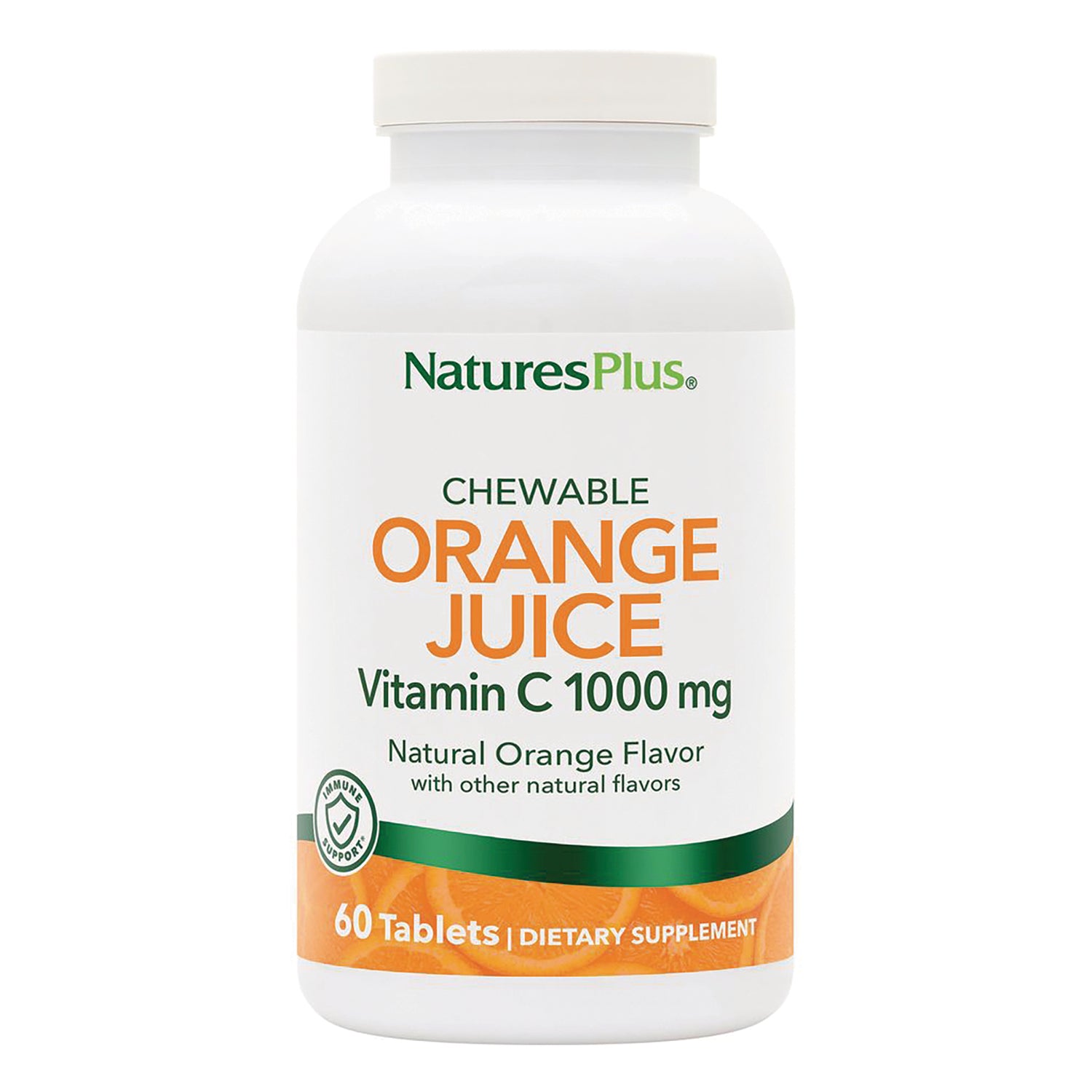 NTP129 | NaturesPlus chewable Orange Juice Vitamin C 1000 mg bottle, natural orange flavor, 60 tablets front