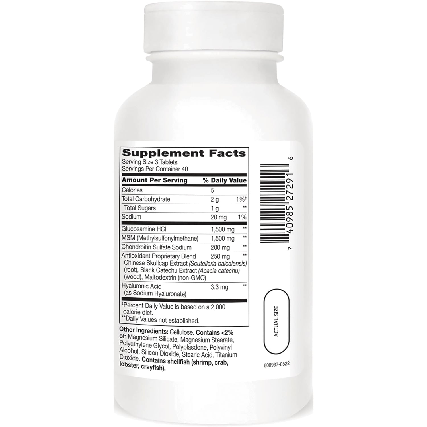 CNT198 | Supplement Facts label on back of white bottle showing ingredients, amounts and barcode