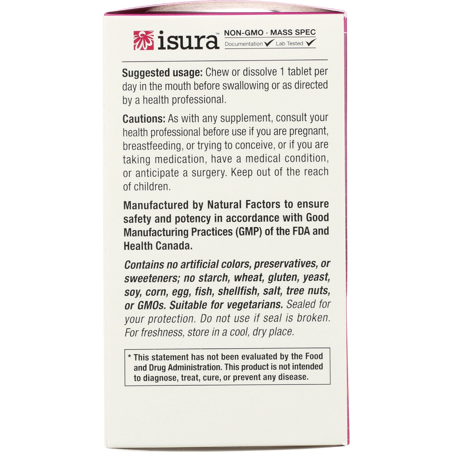 NFC002 | Back panel with suggested usage, cautions, manufacturing and allergen statements