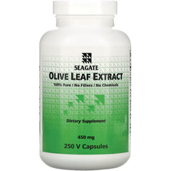 SEG005 | SEAGATE Olive Leaf Extract bottle front label showing 450 mg, 250 V Capsules