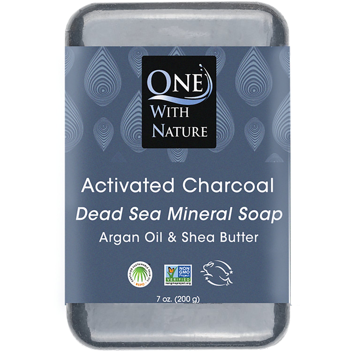 OWN029 | One With Nature Activated Charcoal triple milled mineral soap bar labeled 7 oz with argan oil and shea butter