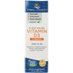 NRN069 | Nordic Naturals plant-based Vitamin D3 liquid 1000 IU front panel with vegan and non-GMO labels
