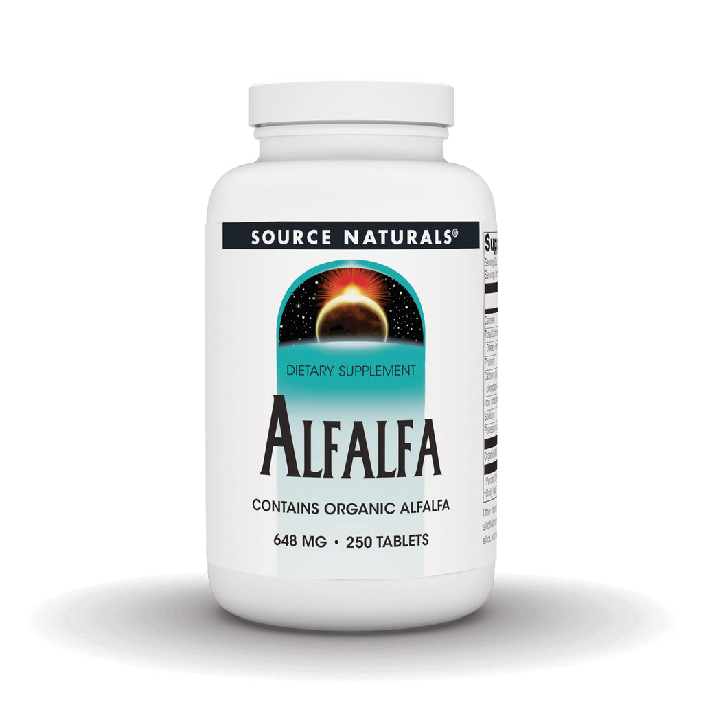 SN525 | Source Naturals Alfalfa dietary supplement, contains organic alfalfa, 648 mg, 250 tablets - Thumbnail