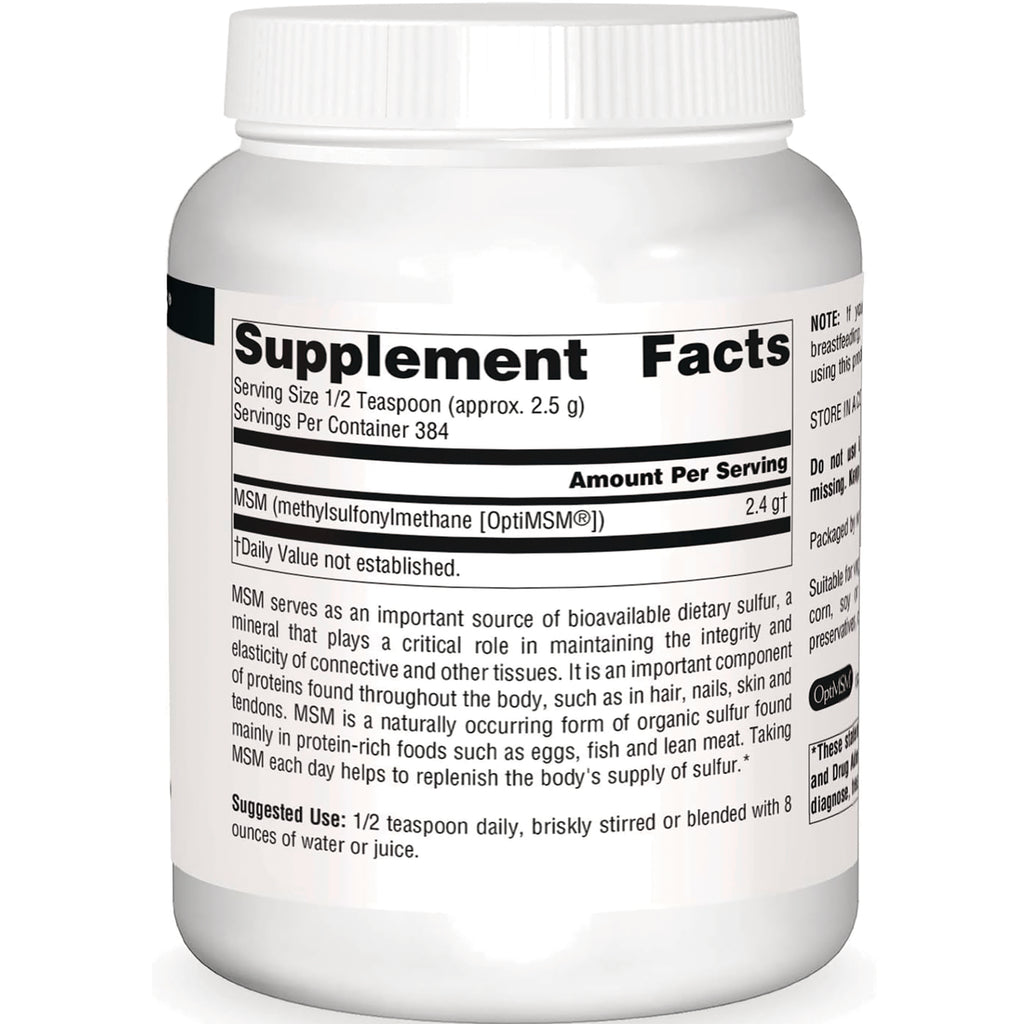SN794 | Supplement Facts panel showing serving size 1/2 teaspoon and MSM (OptiMSM) 2.4 g - Thumbnail