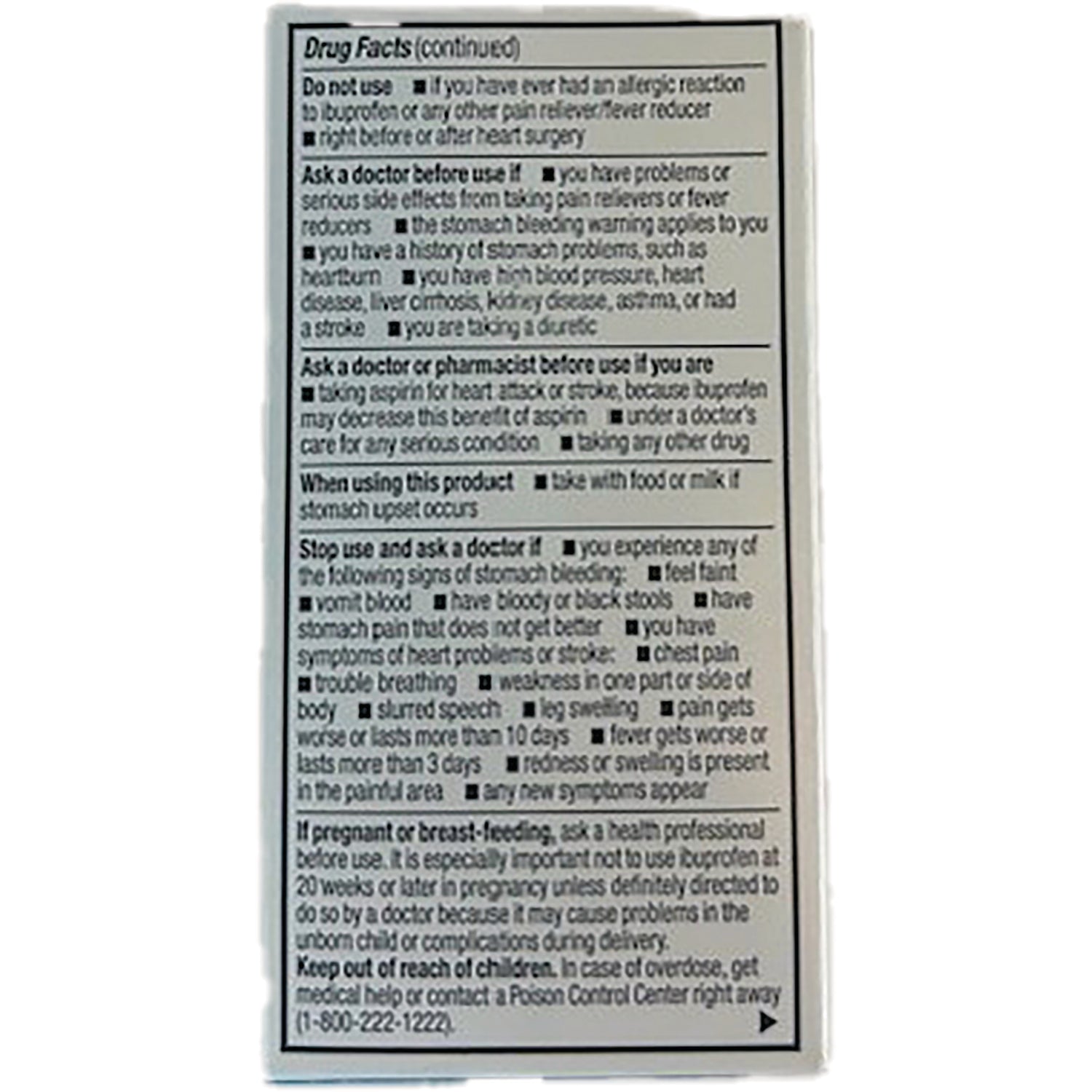 GDS001 | back panel showing Drug Facts continued text, warnings and directions on medication box
