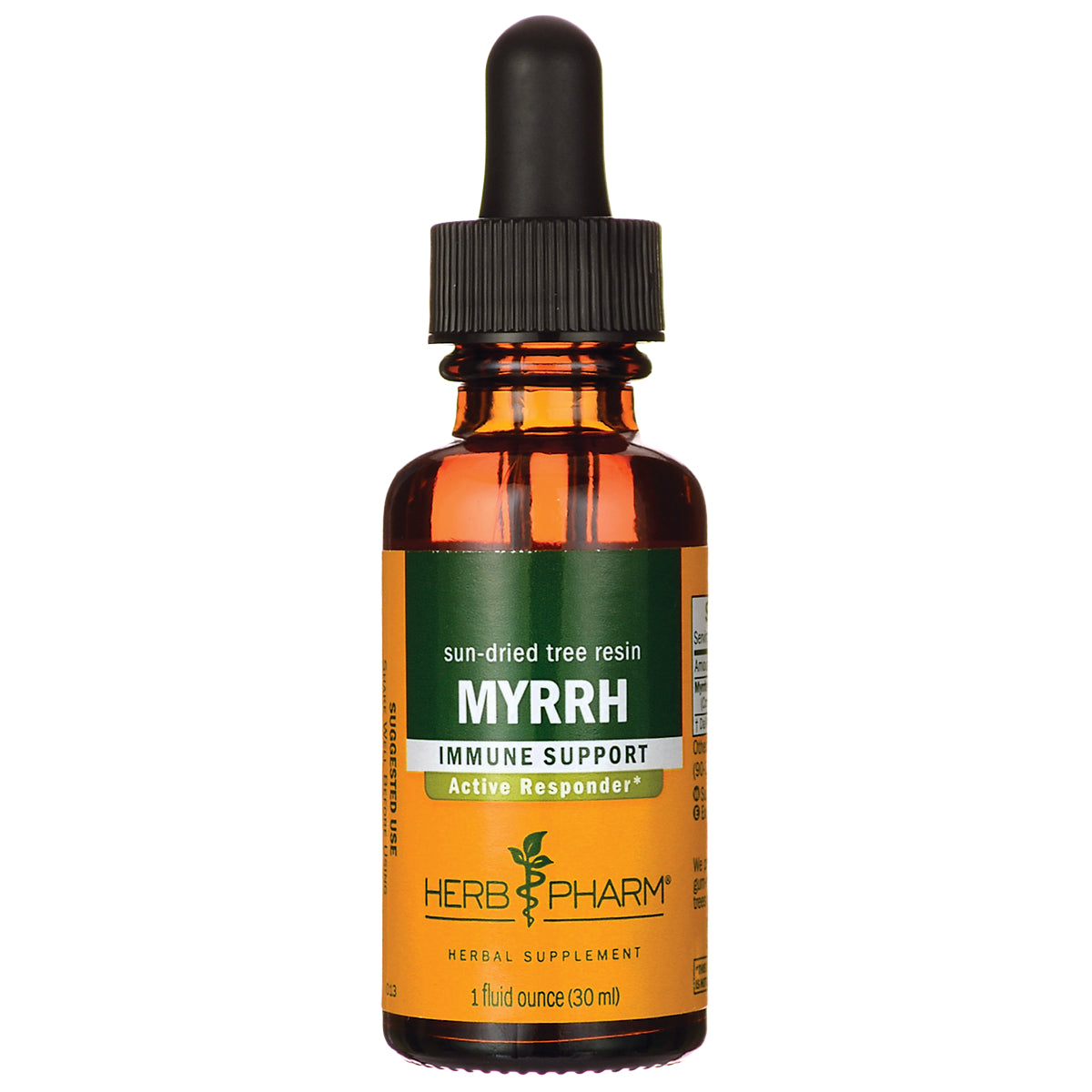 HPH163 | Amber dropper bottle labeled MYRRH herbal supplement by Herb Pharm 1 fluid ounce