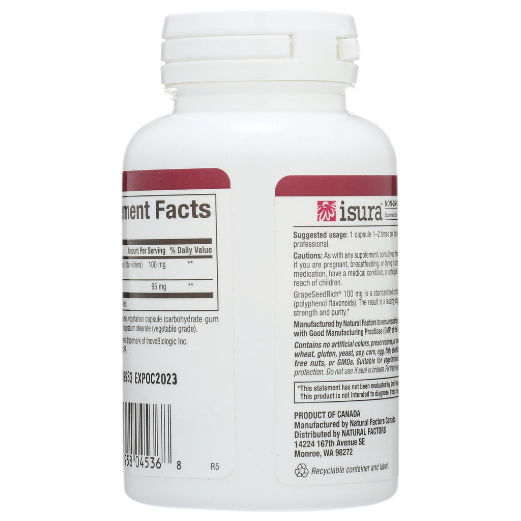 NFC043 | back of white supplement bottle showing supplement facts panel, barcode, usage and manufacturer information - Thumbnail