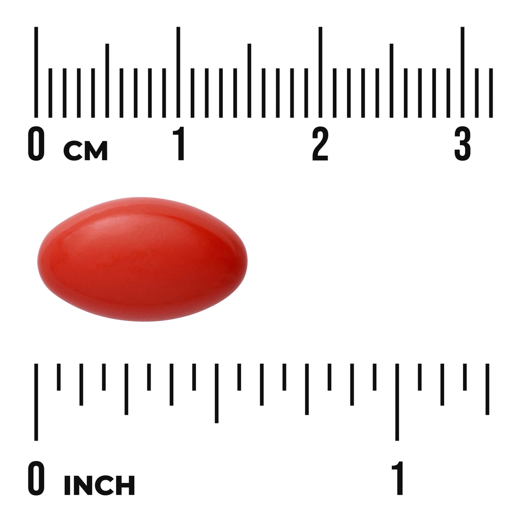 SW1686 | Red oval softgel with size guide: 0?3 cm and 0?1 inch rulers - Thumbnail