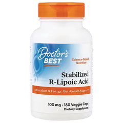 DB144 | Doctor's Best Stabilized R-Lipoic Acid bottle, 100 mg, 180 veggie caps dietary supplement