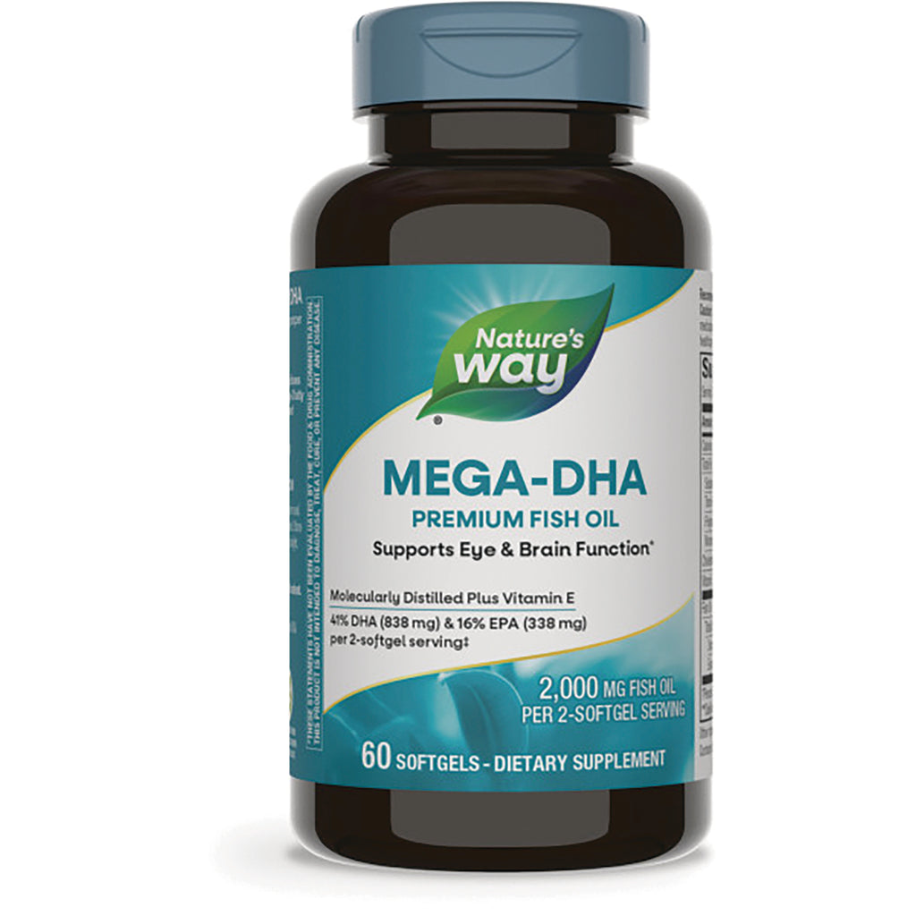 NW633 | Nature's Way MEGA-DHA premium fish oil bottle, 60 softgels, supports eye and brain function - Thumbnail