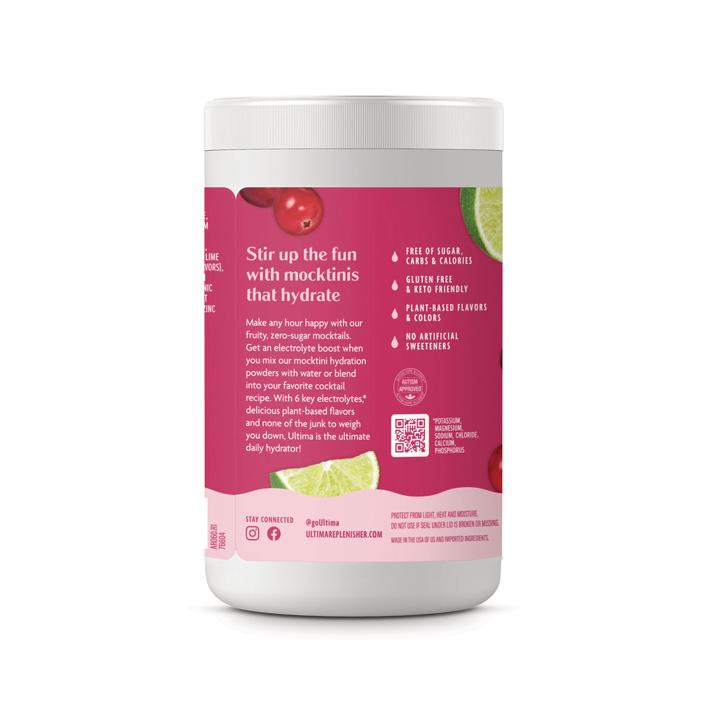 UHP033 | Back label of Ultima mocktini mix listing: free of sugar, gluten free, plant-based, no artificial sweeteners - Thumbnail