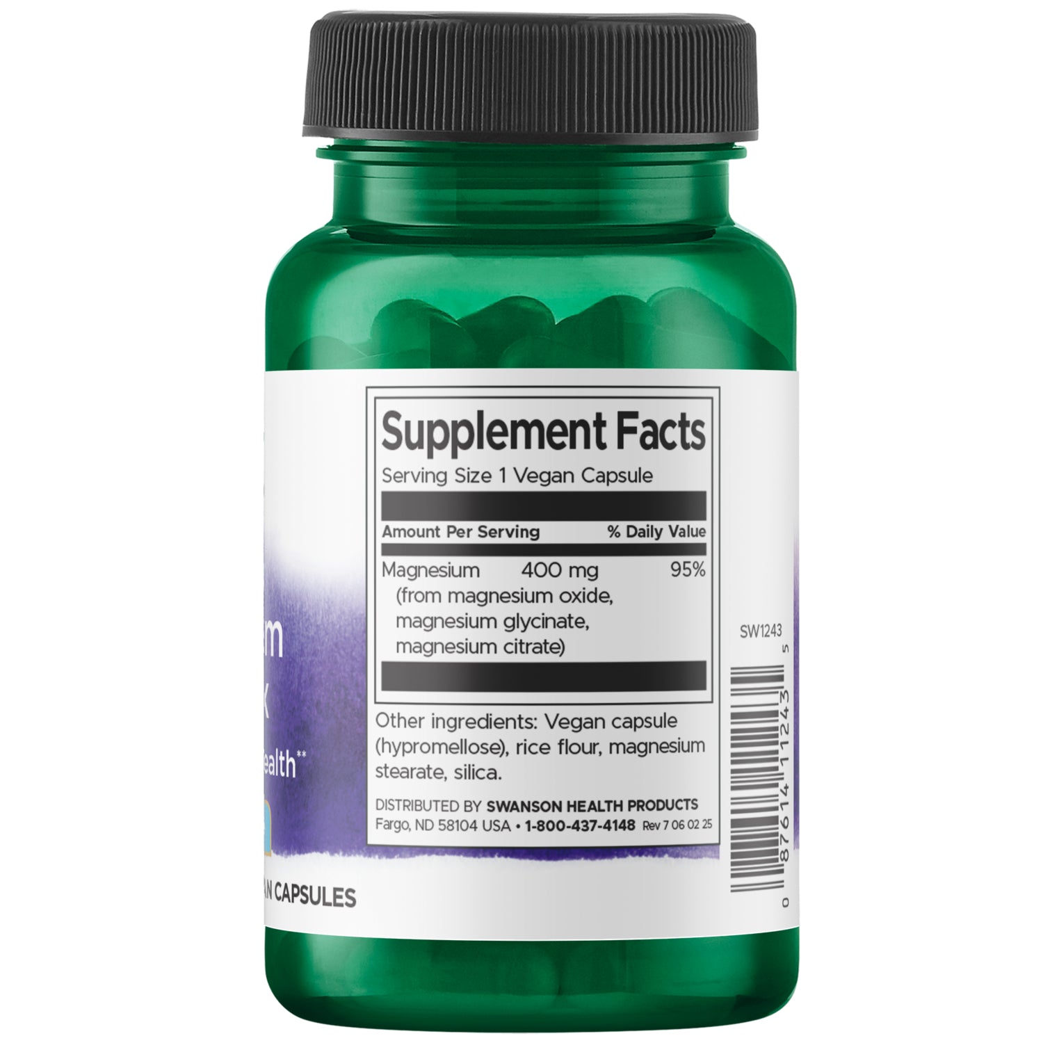 SW1243 | Back label with supplement facts and serving information