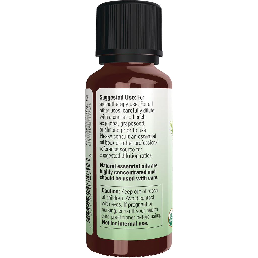 NWF513 | Back label of brown essential oil bottle showing suggested use, caution and Not for internal use - Thumbnail