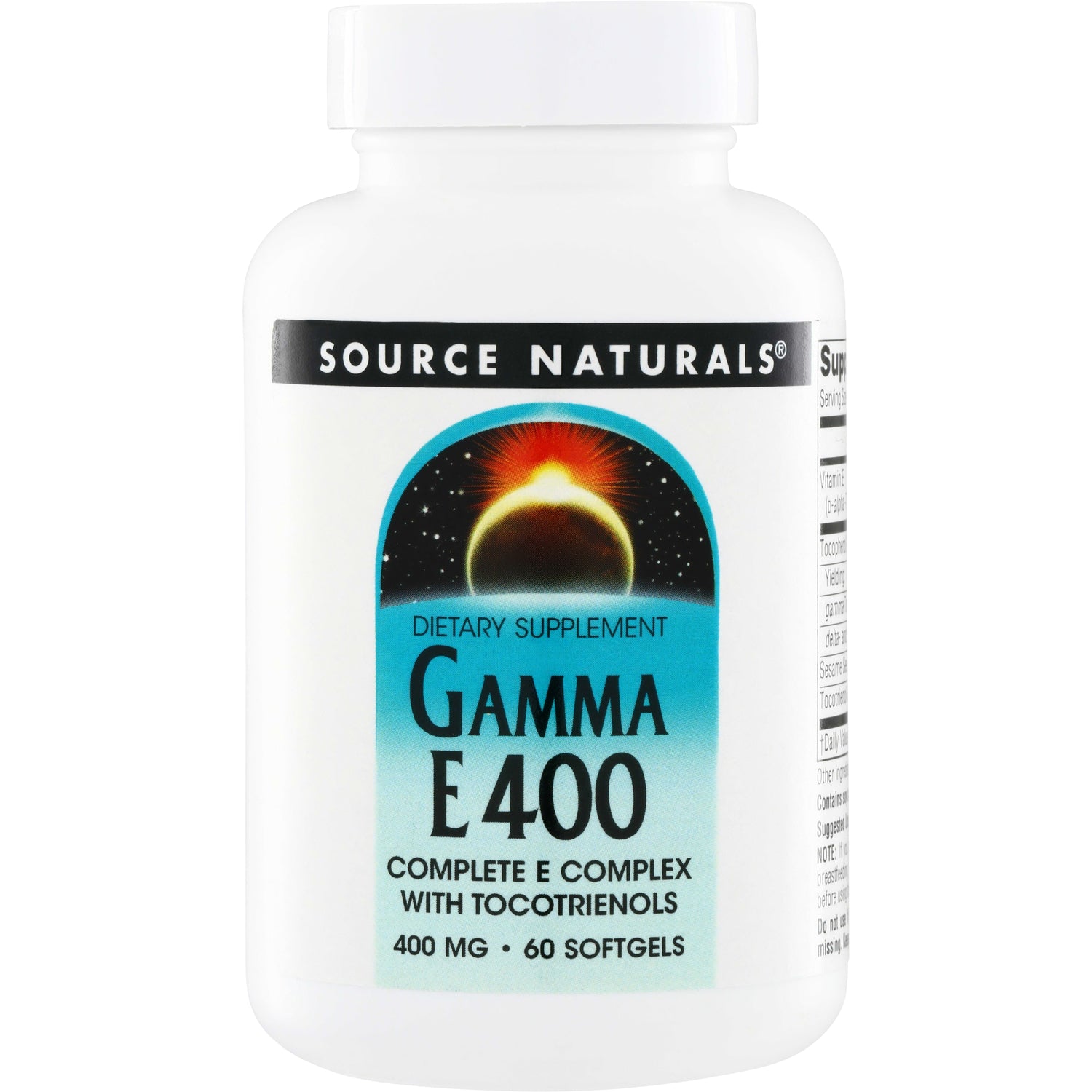 SN292 | Source Naturals Gamma E 400 dietary supplement, complete E complex with tocotrienols, 400 mg, 60 softgels
