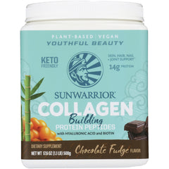 SNW032 | Sunwarrior Collagen Building Protein Peptides, Chocolate Fudge flavor, 500g tub front label
