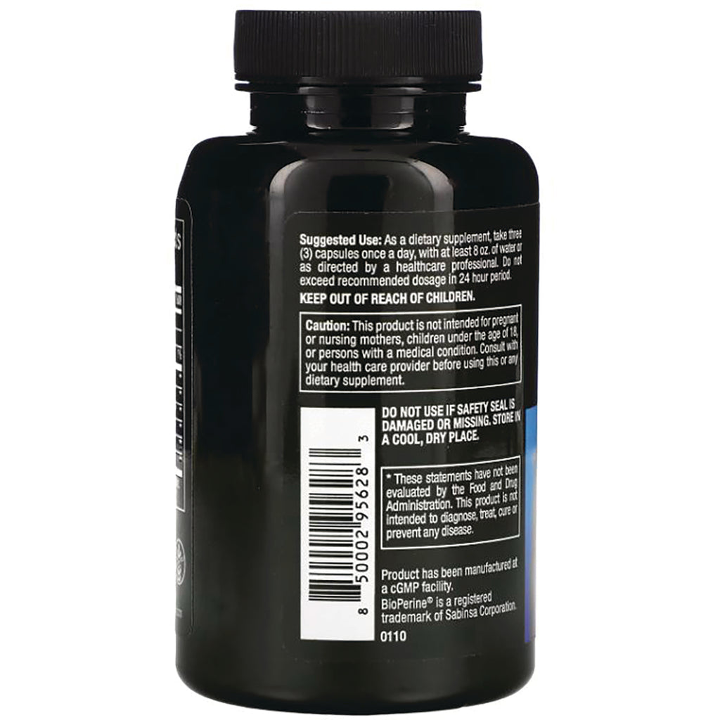 DRE001 | Back of black supplement bottle showing barcode, suggested use, warnings and KEEP OUT OF REACH OF CHILDREN - Thumbnail