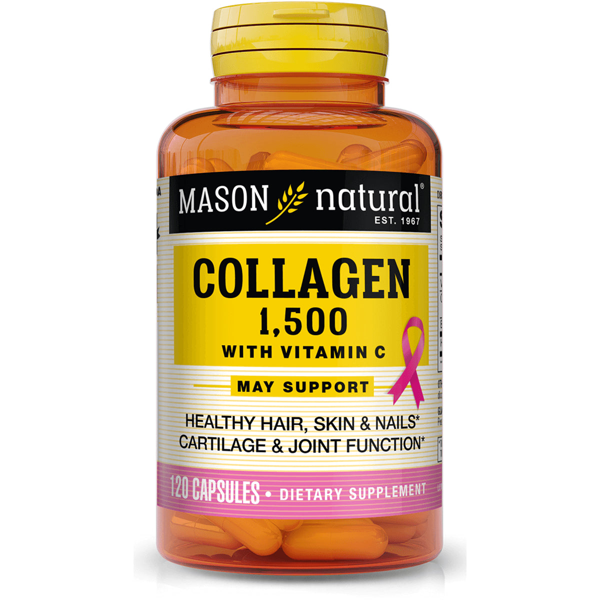 MSN068 | Mason Natural collagen 1,500 with vitamin C bottle showing front label and 120 capsules