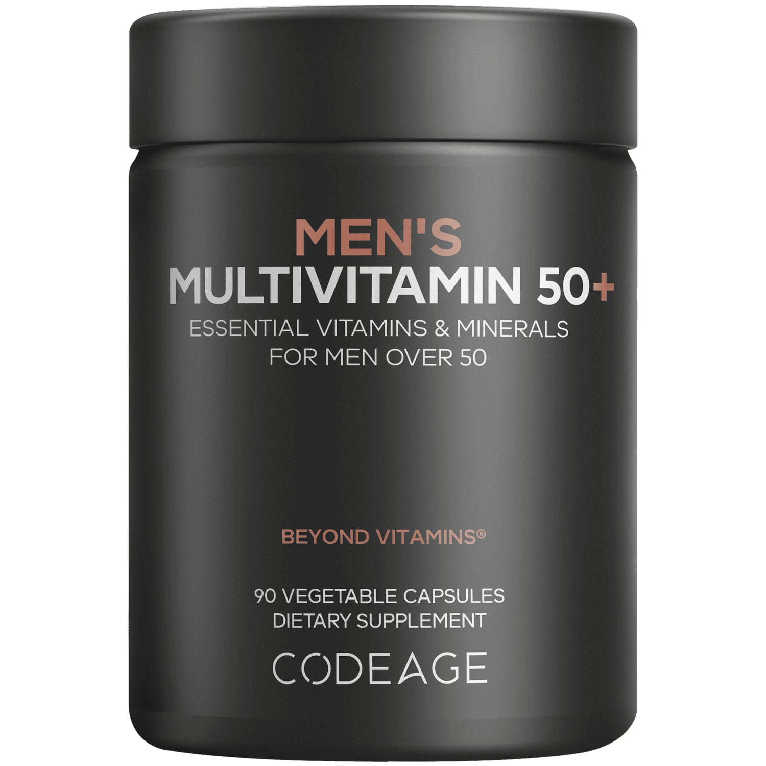 CDG058 | Black bottle labeled MEN'S MULTIVITAMIN 50+ for men over 50, 90 vegetable capsules