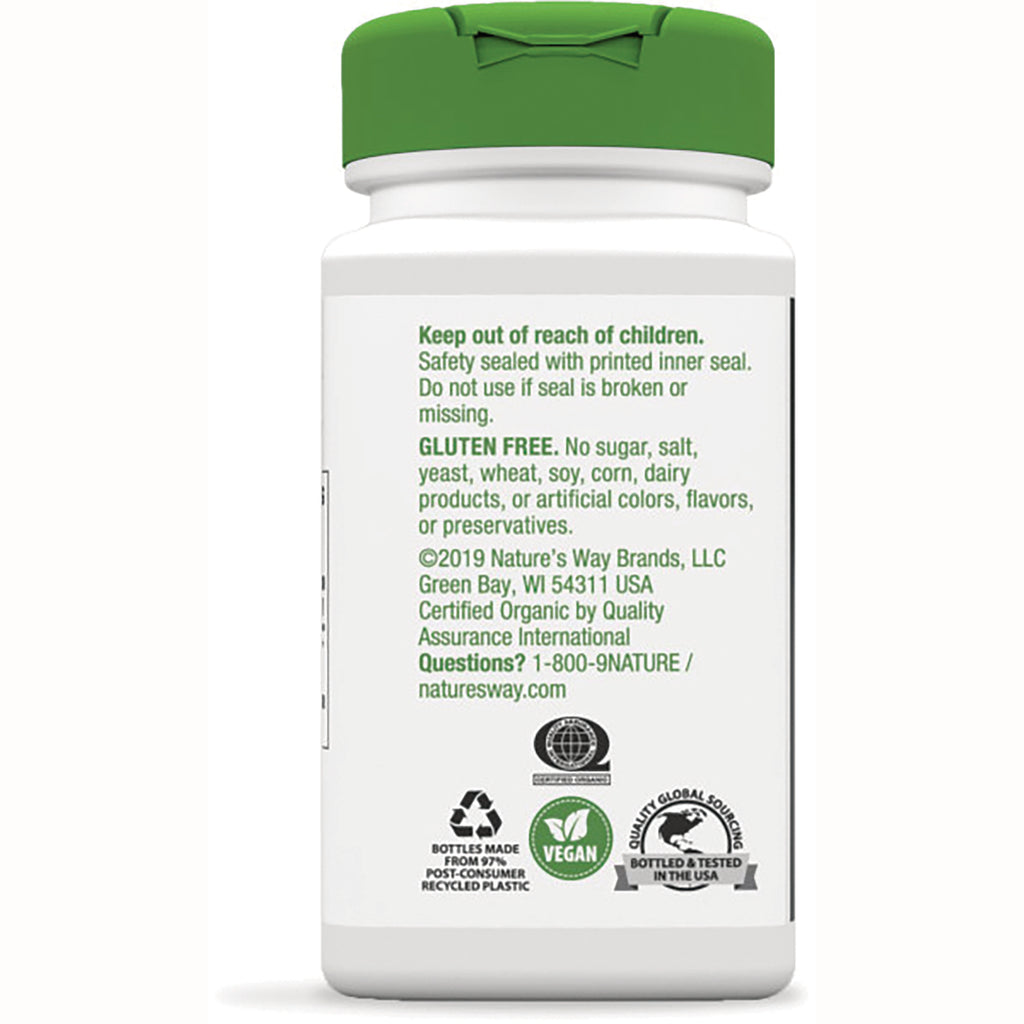 NW106 | back of white supplement bottle showing safety and gluten free text, contact info, and certification icons - Thumbnail