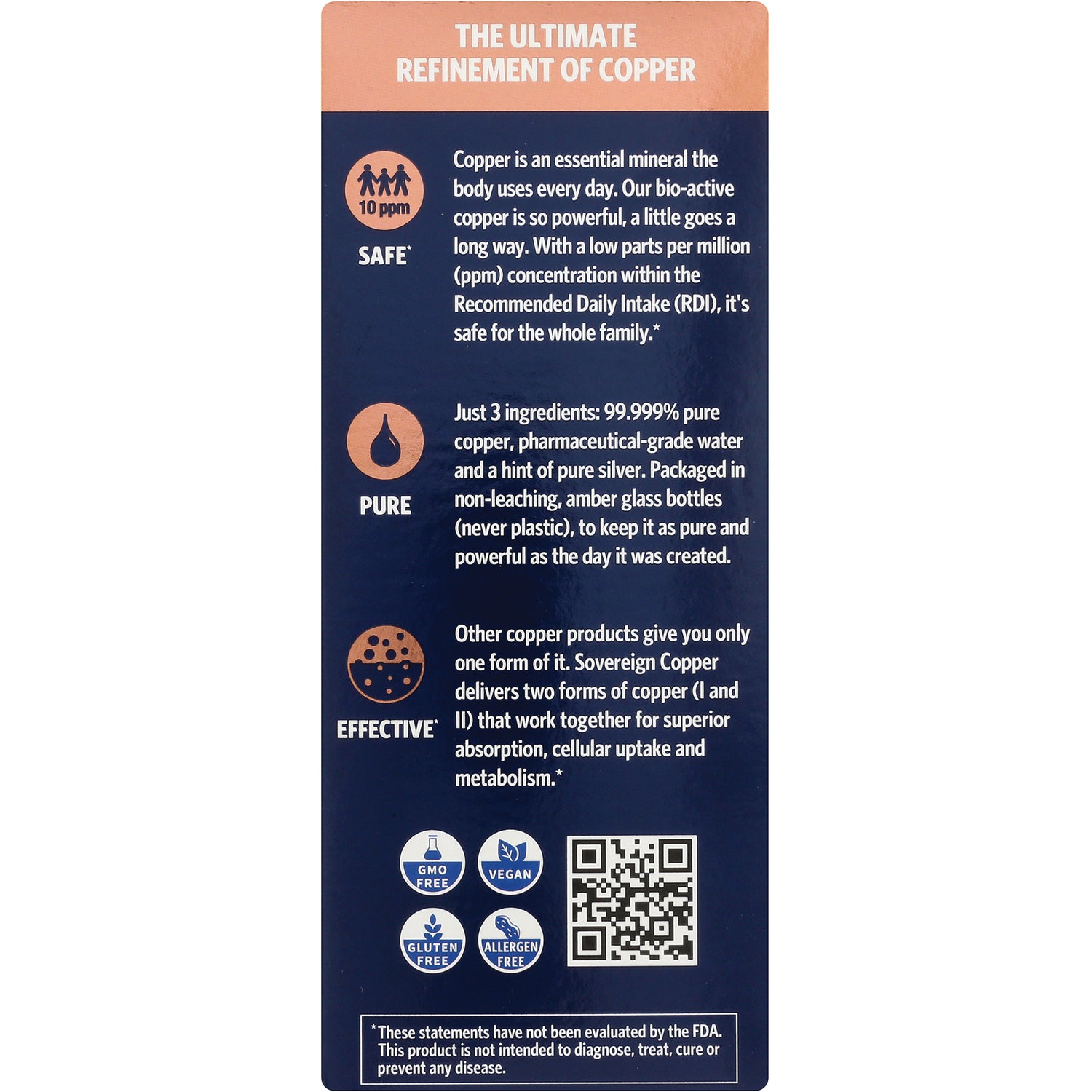 SSL013 | Back panel: The Ultimate Refinement of Copper; Safe, Pure, Effective; GMO Free, Vegan, Gluten Free, Allergen Free