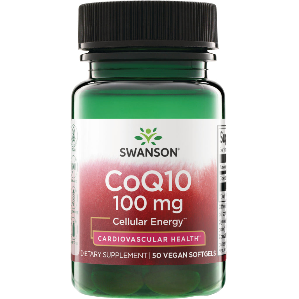 SWU560 | Swanson CoQ10 100 mg, Higher Strength, 50 vegan softgels bottle front - Thumbnail