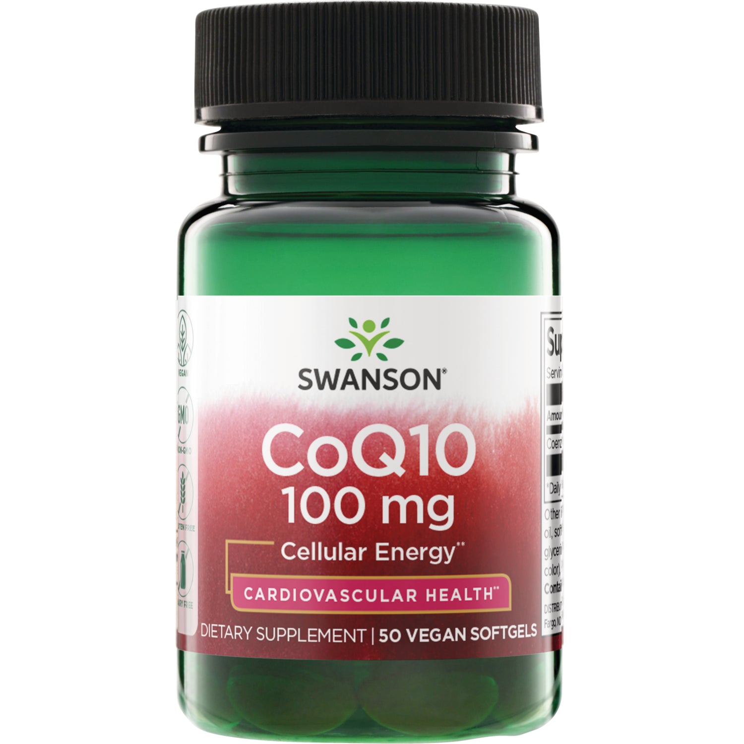SWU560 | Swanson CoQ10 100 mg, Higher Strength, 50 vegan softgels bottle front