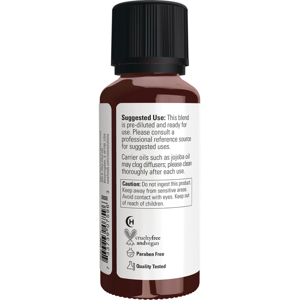 NWF642 | Back of amber bottle showing suggested use and caution text and certification icons on white label - Thumbnail