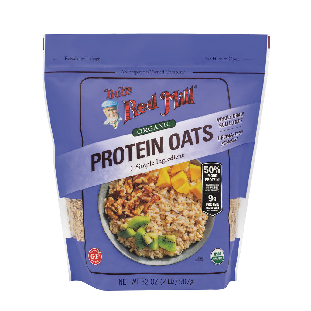 BOB484 | Bob's Red Mill PROTEIN OATS organic resealable front pouch with bowl of oats topped with fruit - Thumbnail