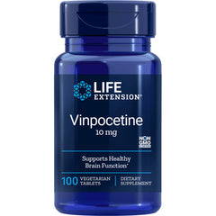 LE360 | Life Extension Vinpocetine 10 mg blue bottle, 100 vegetarian tablets front label