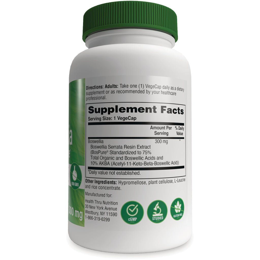 HTN009 | Back label showing Supplement Facts panel, serving size 1 VegeCap, Boswellia 300 mg and other ingredients - Thumbnail