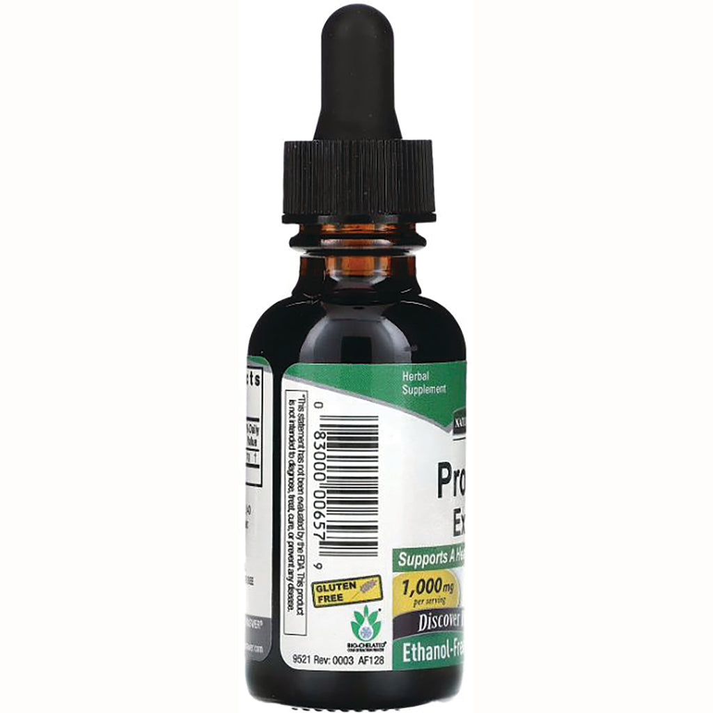 NAT081 | Back of amber dropper bottle showing supplement label with barcode, Gluten Free badge and 1,000 mg callout - Thumbnail