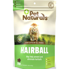 PTN074 | Pet Naturals Hairball pouch with orange cat on grass, labeled For cats of all sizes, 30 chews