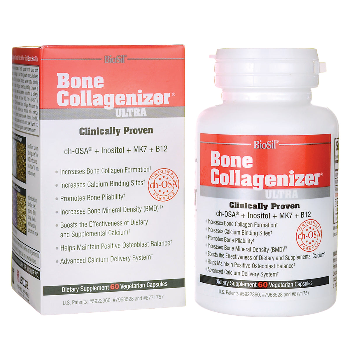 NFC170 | Bone Collagenizer Ultra dietary supplement bottle and box labeled Clinically Proven 60 vegetarian capsules