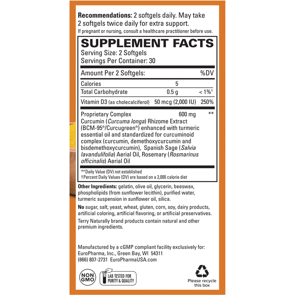EUR010 | Back panel with supplement facts, serving size, Vitamin D3 amount and proprietary complex ingredients - Thumbnail