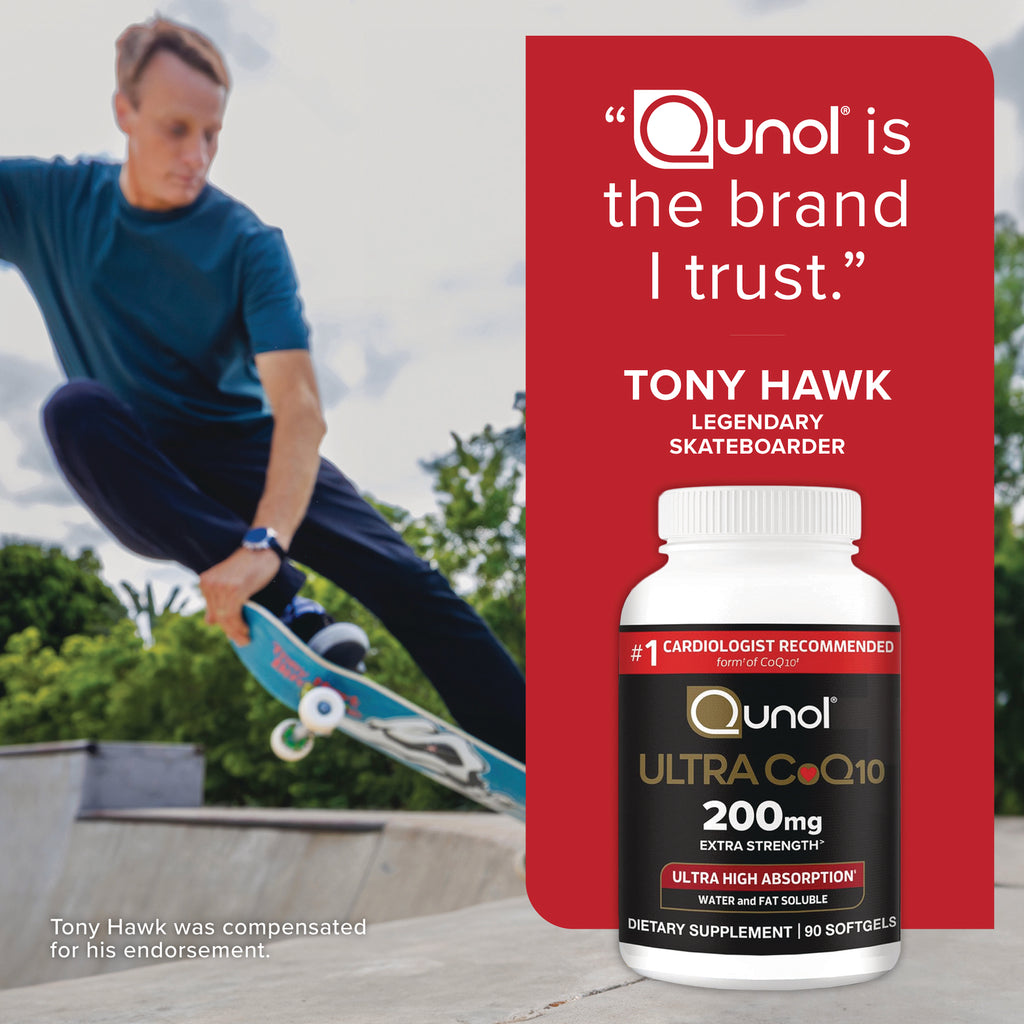 QNL016 | Tony Hawk skateboard endorsement ad with Qunol Ultra CoQ10 200 mg bottle - Thumbnail