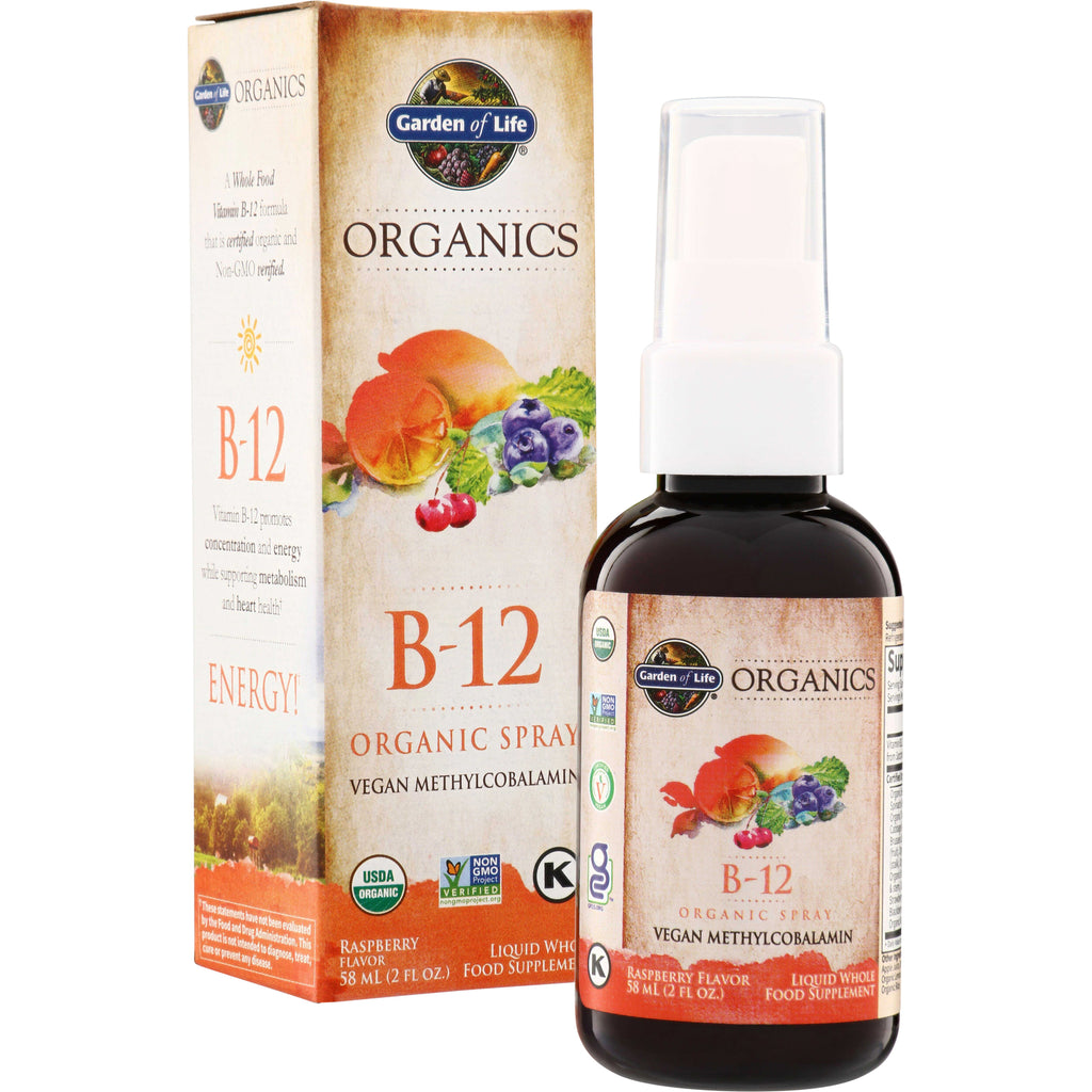 GLF186 | Garden of Life Organics B-12 organic spray, raspberry flavor, 58 ml bottle with box - Thumbnail