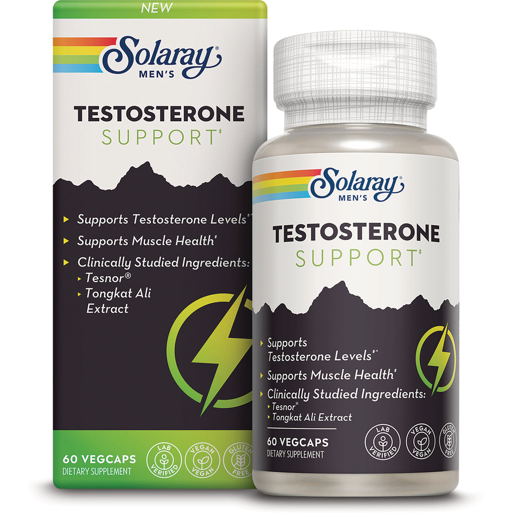 SLR537 | Solaray Men's Testosterone Support supplement bottle and outer box showing label and 60 vegcaps - Thumbnail