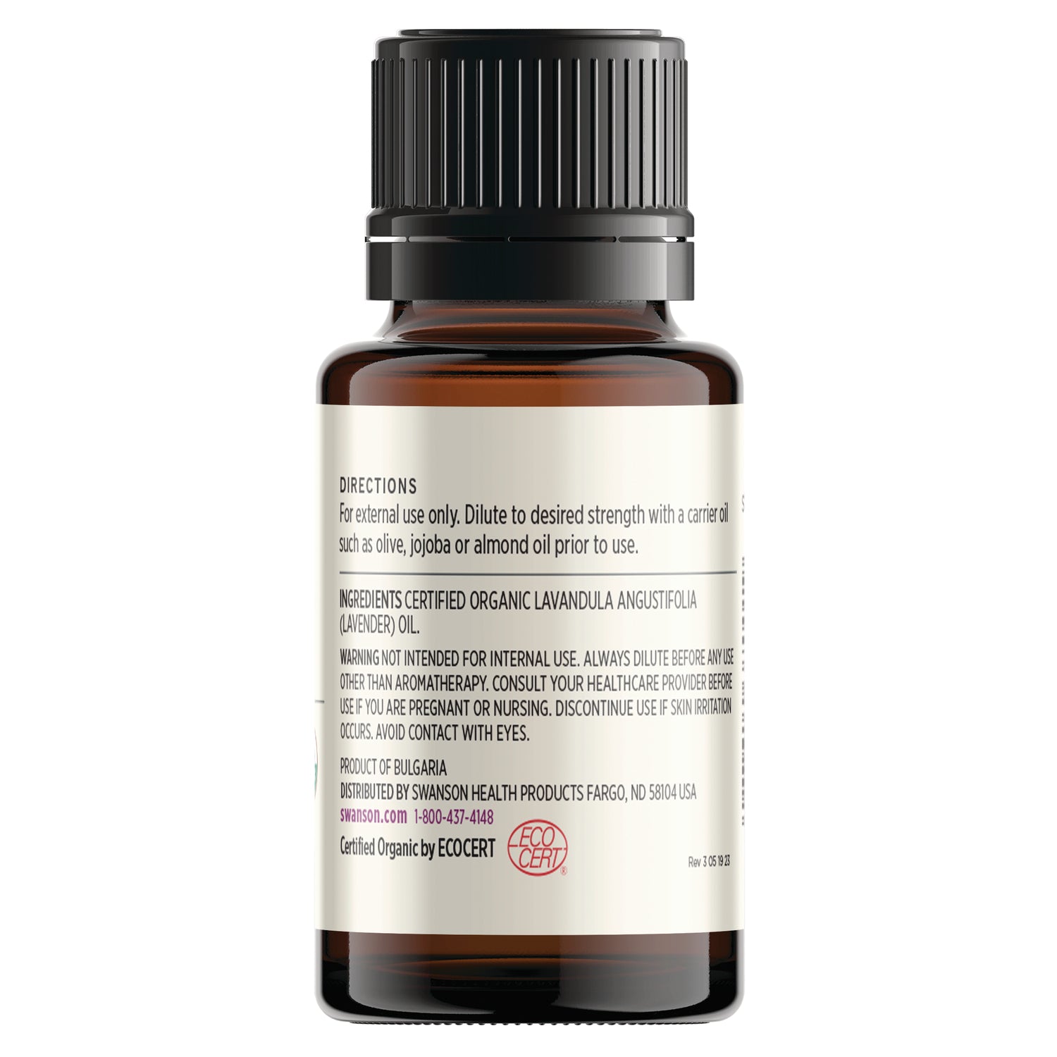 SWAR012 | Back label with directions, ingredients, warnings, and ECOCERT certified organic seal