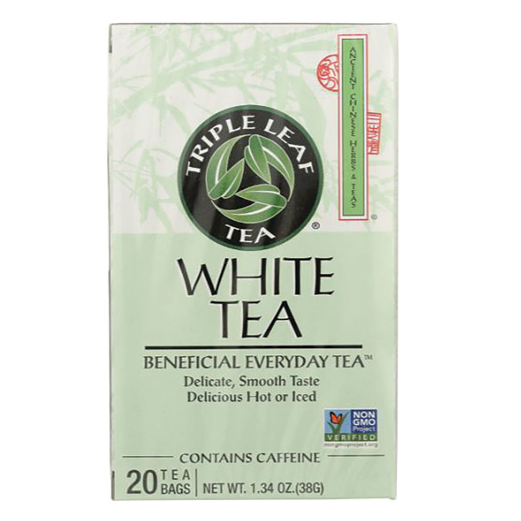 TLT007 | Triple Leaf Tea White Tea box front, 20 tea bags, Non-GMO Verified, Contains Caffeine - Thumbnail