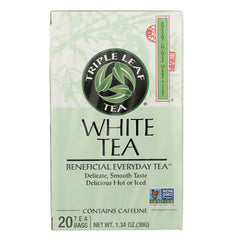 TLT007 | Triple Leaf Tea White Tea box front, 20 tea bags, Non-GMO Verified, Contains Caffeine