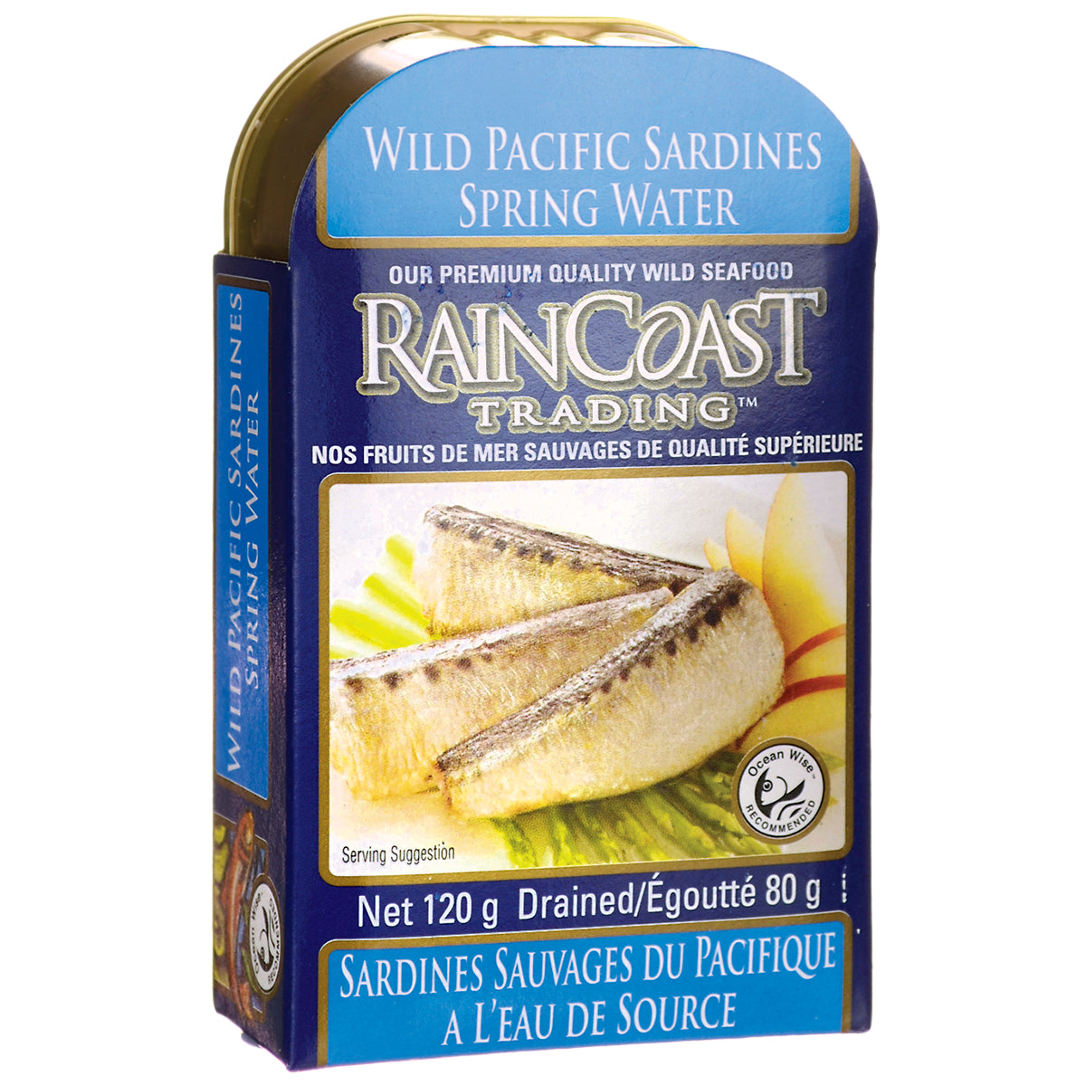 RCT010 | Raincoast Trading tin of Wild Pacific sardines in spring water, net 120 g
