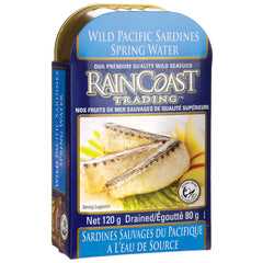 RCT010 | Raincoast Trading tin of Wild Pacific sardines in spring water, net 120 g