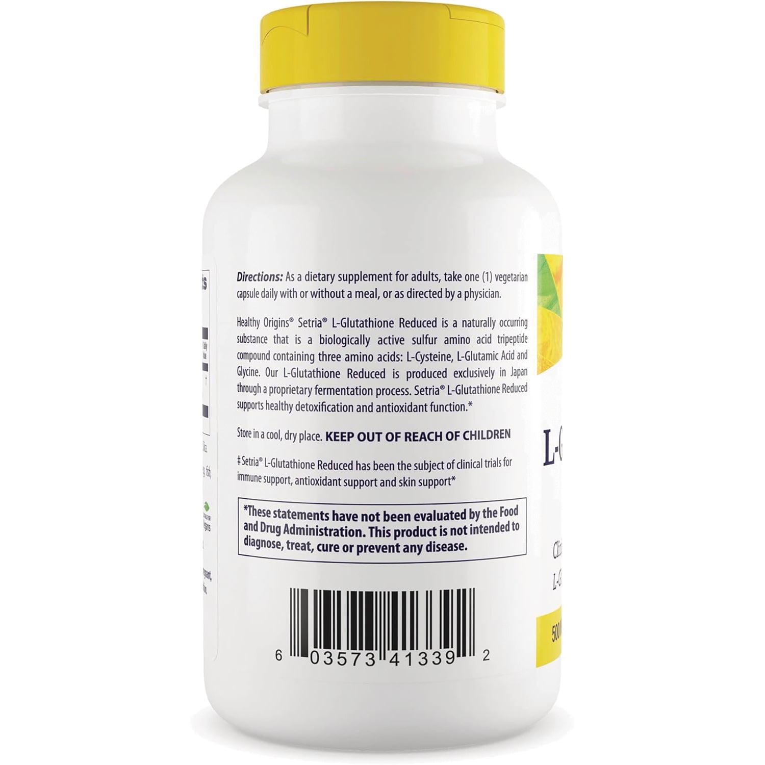 HRG057 | Back label of white supplement bottle showing directions, warnings and barcode
