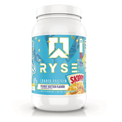 RYS012 | White tub of RYSE loaded protein peanut butter flavor powder with Skippy logo