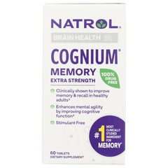 NA614 | Natrol Cognium Memory extra strength box front showing 60 tablets 100% drug free brain health