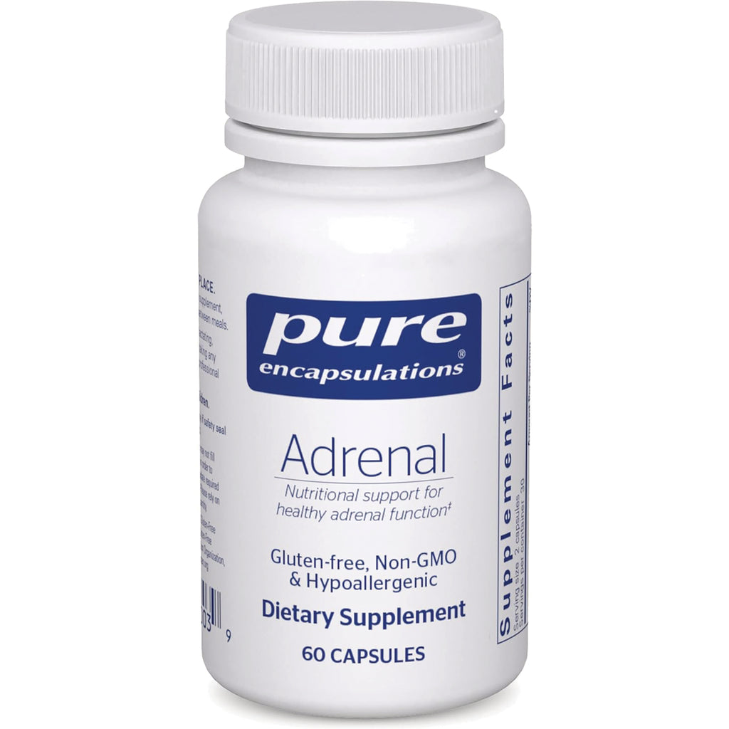 PRN015 | White bottle of Pure Encapsulations Adrenal dietary supplement, 60 capsules, gluten-free non-GMO - Thumbnail