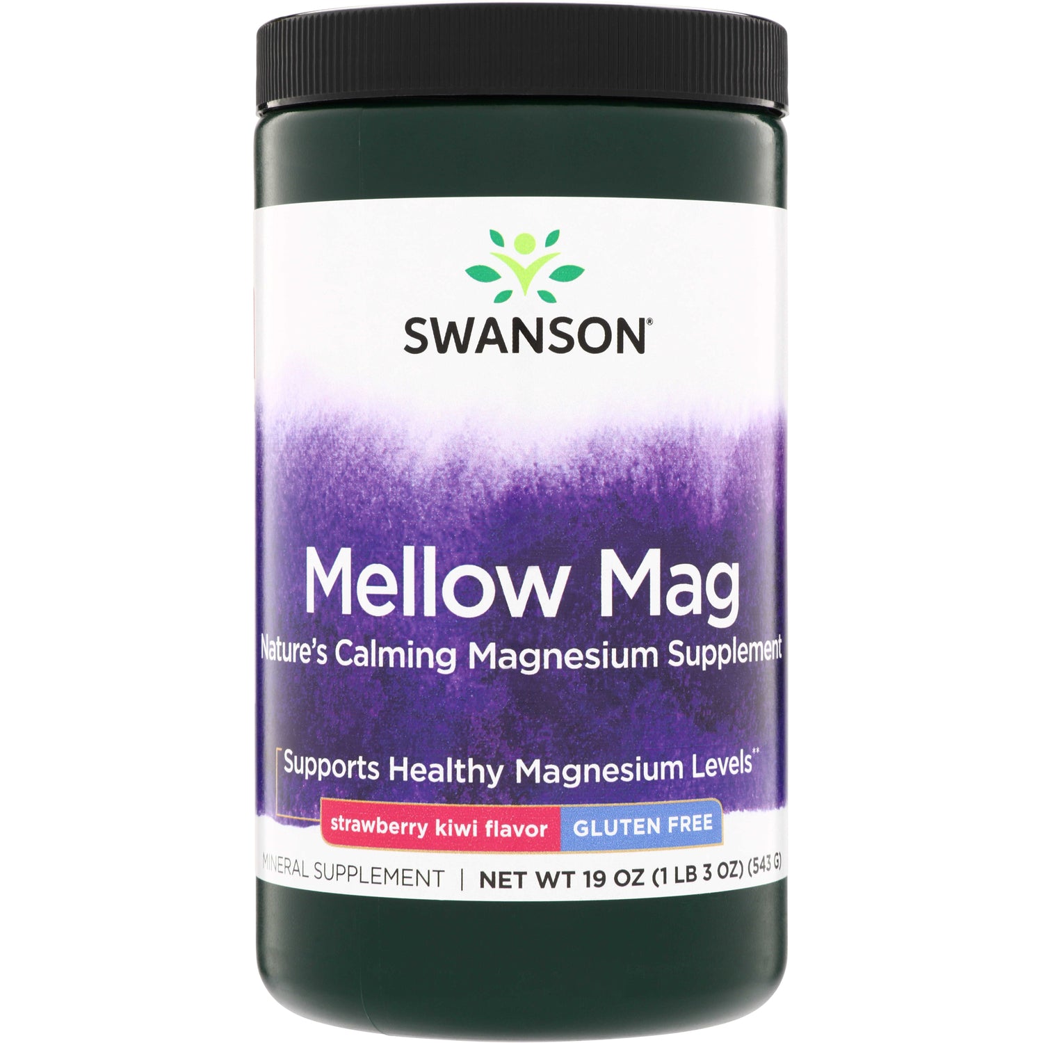 SW1768 | Swanson Mellow Mag magnesium supplement, strawberry kiwi flavor, gluten free, 19 oz